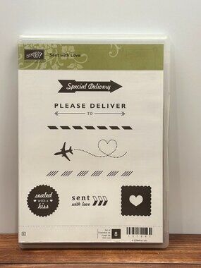 STAMPIN' UP! 131847 SENT WITH LOVE CLEAR MOUNT RUBBER STAMP SET ARROW KISS PLANE